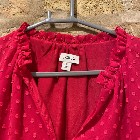 J.Crew Hot Pink Clip Dot Ruffled Blouse - Picture 2 of 5